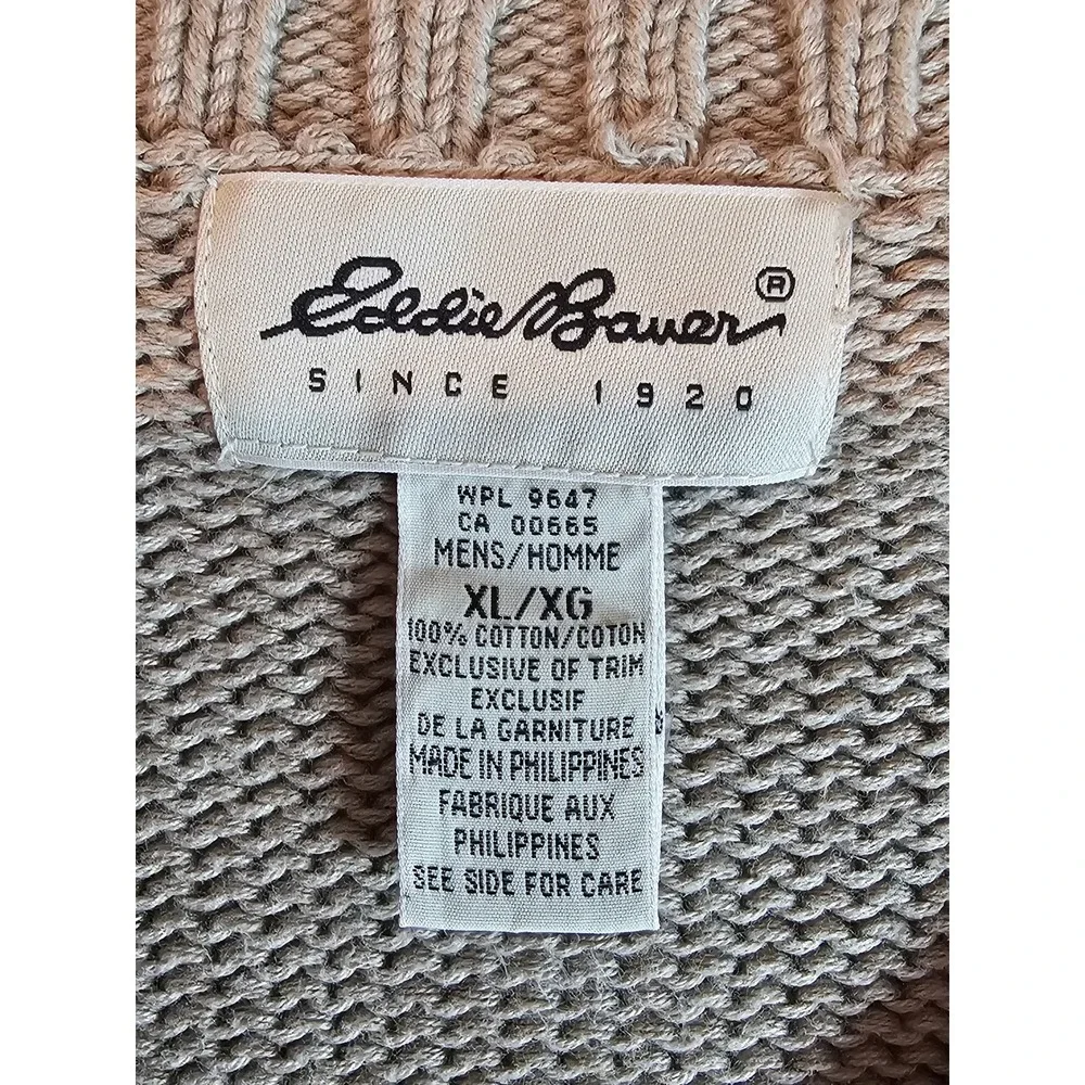 Eddie Bauer Mens XL Tan Cotton Knit V-Neck Sweater‎ Vest D221